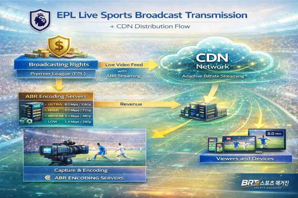 EPL 실시간스포츠중계 전송 구조와 CDN 기반 스트리밍 흐름 및 지연 과정