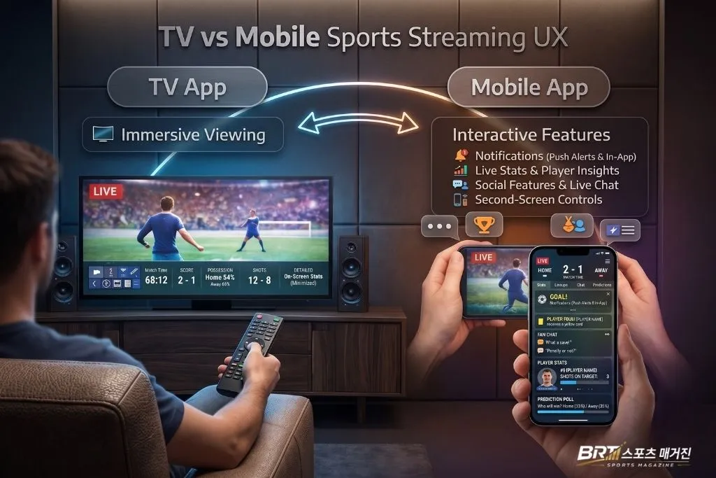 TV 앱과 모바일 앱 스포츠중계 라이브 시청 UX 구조 비교