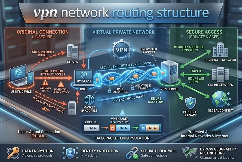 VPN 네트워크 연결 구조와 데이터 전송 경로