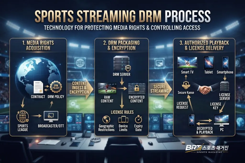 스포츠중계 DRM 암호화와 라이선스 기반 재생 과정