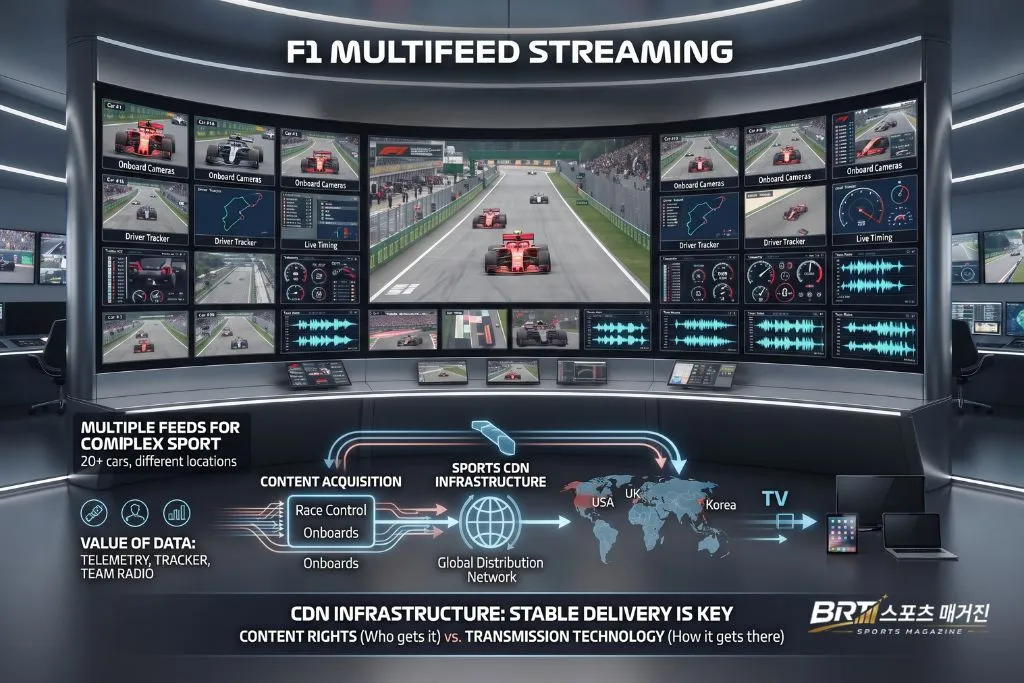 F1중계 멀티피드와 실시간 데이터 시청 구조